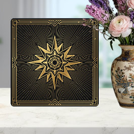 Azulejo Art Deco Gold Sunburst Compass Graphic Black  