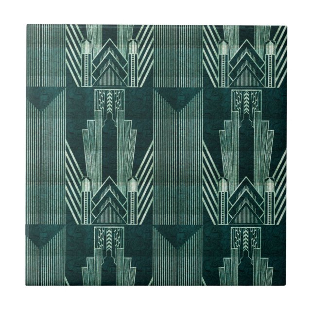 Azulejo Art Deco, Green, black, Pattern, art nouveau, vint (Frente)