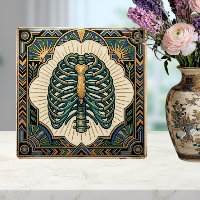 Azulejo Art Deco Green Ribcage Skeleton Anatomical (Subido por el creador)