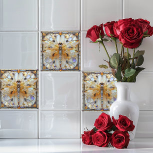 Azulejo Art Deco Libélula Vidrio Emplomado Piedras Precios