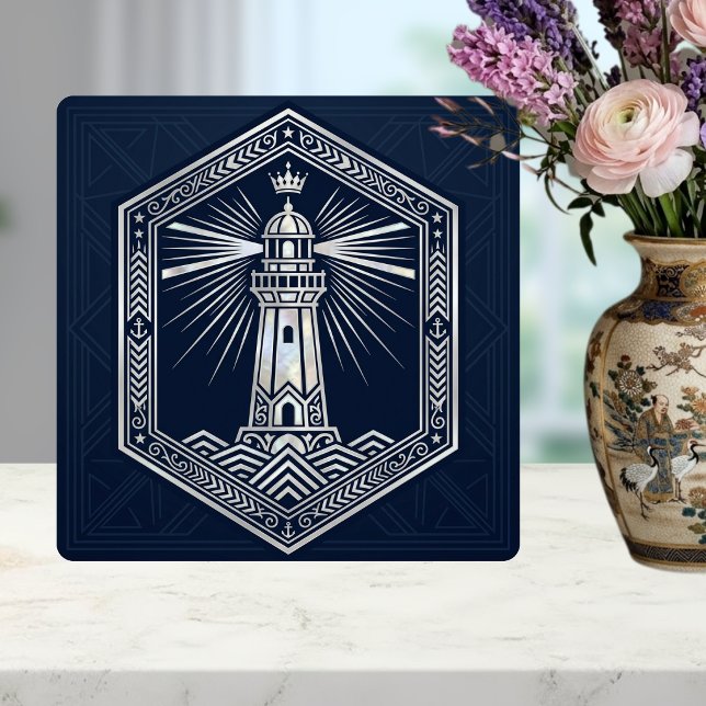 Azulejo Art Deco Lighthouse Nautical Silver Design (Subido por el creador)