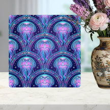 Art Deco Medusa Morado Rosa Verde Acuático Geométr