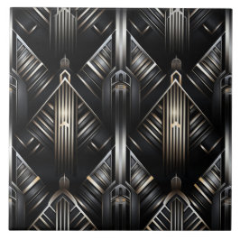 Azulejo Art Deco moderno, claroscuros, dorado y negro