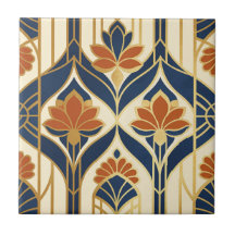 Art Deco Navy Terracota y Loto Dorado