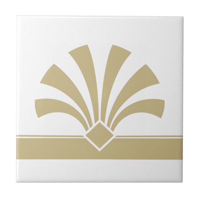 Azulejo Art Deco Oro Blanco Flor Geométrica Elemento 06 (Frente)