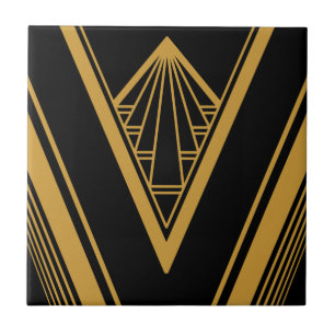 Azulejo Art Deco Oro Negro Elegante Crisp Geométrico