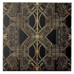 Azulejo Art Deco, Oro Negro, Patrón Geométrico