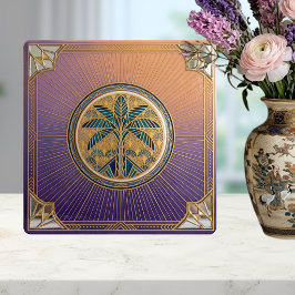 Azulejo Art Deco Palm Tree Sunrise Gradient Ceramic Tile
