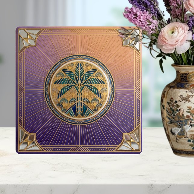 Azulejo Art Deco Palm Tree Sunrise Gradient Ceramic Tile (Subido por el creador)