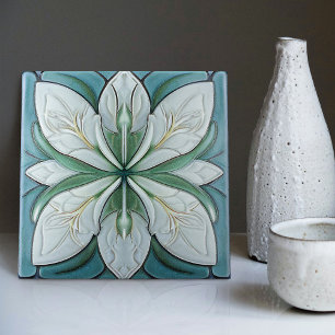 Azulejo Art Deco Pared Floral Decoración Art Nouveau Azul