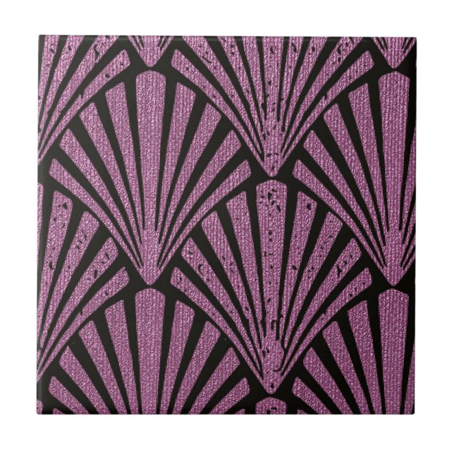 Azulejo Art Deco, patrón de ventilador, rosa, negro, metál (Frente)