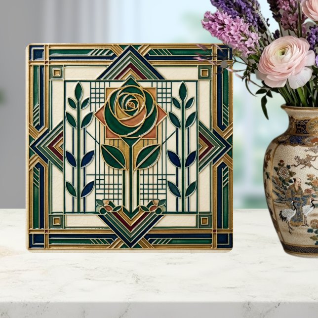Azulejo Art Deco Rose Geometric Emerald Green Tile (Subido por el creador)