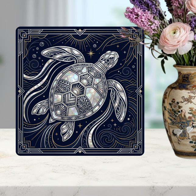 Azulejo Art Deco Sea Turtle Mother of Pearl Style Tile (Subido por el creador)