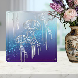 Azulejo Art Deco Silver Jellyfish Ocean Gradient Design