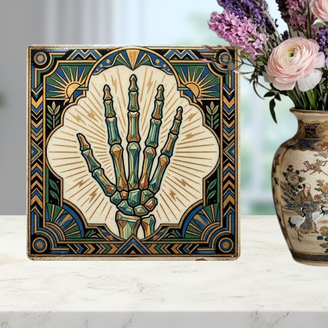 Azulejo Art Deco Skeleton Hand Green Gold Geometric Design (Subido por el creador)