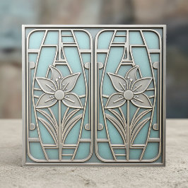 Azulejo Art Deco Stylized Lily Floral #10 Teal ID1196