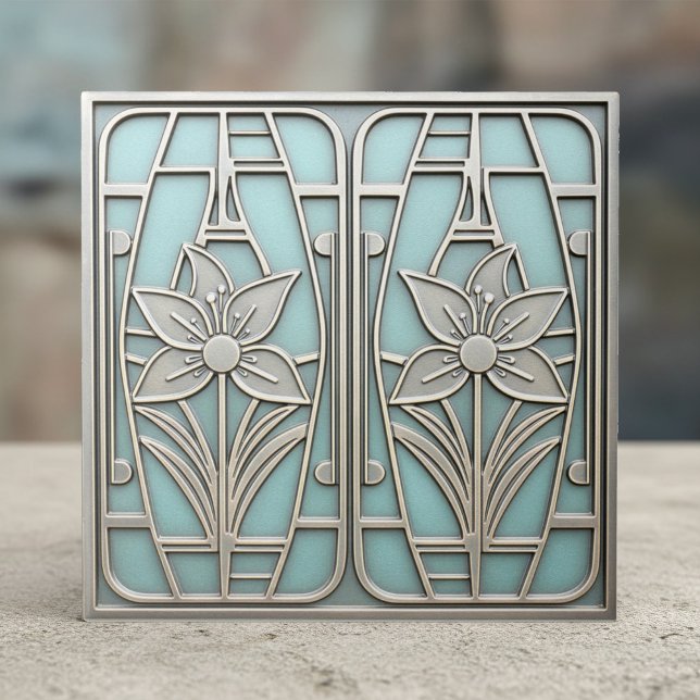 Azulejo Art Deco Stylized Lily Floral #10 Teal ID1196 (Subido por el creador)