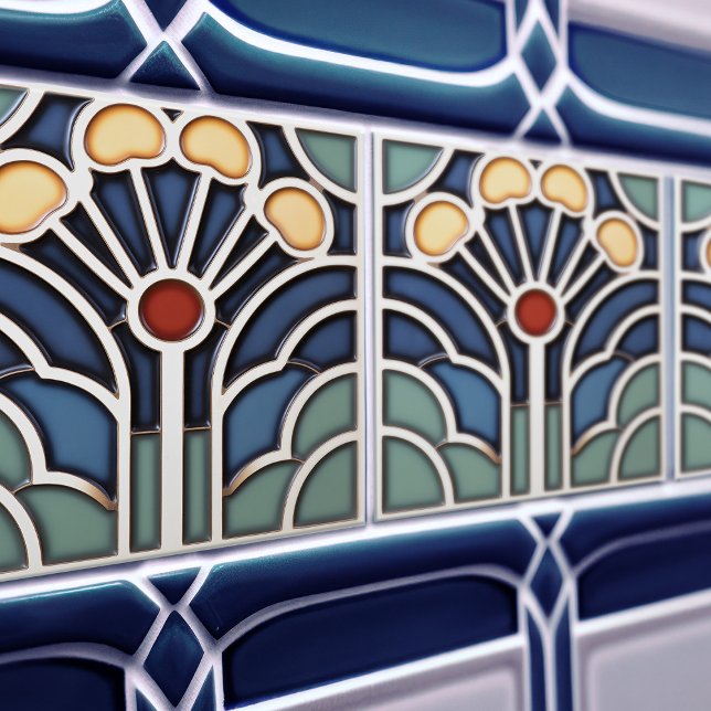 Azulejo Art Deco Stylized Sunburst Tree Tile (Subido por el creador)