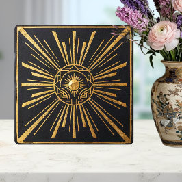 Azulejo Art Deco Sunburst Gold Black Geometric Design