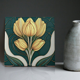 Azulejo Art Decó Tulipanes Muro Decoración Art Nouveau Til