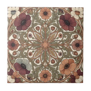 Azulejo Art Nouveau Anemone Floral Circular