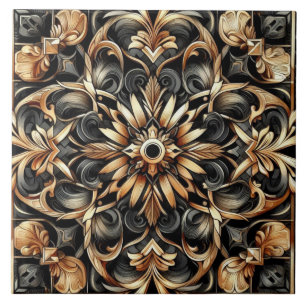 Azulejo Art Nouveau / Art Deco Elegante Negro y Dorado 