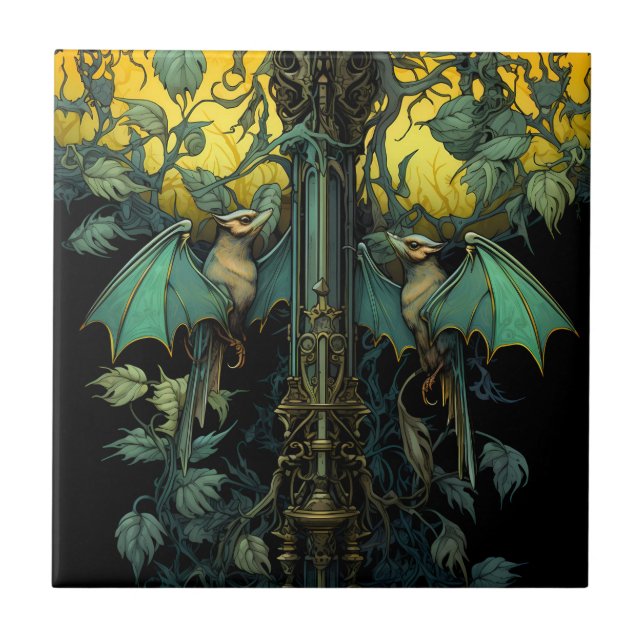 Azulejo Art Nouveau Bats Tile (Colección Swamp) (Frente)