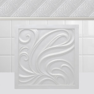 Azulejo Art Nouveau Blanco Antiguo Relieve Abstracto Onda