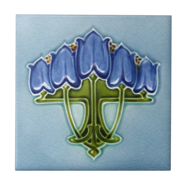 Azulejo Art Nouveau Blue Floral Faux Relief Tile Repro (Frente)