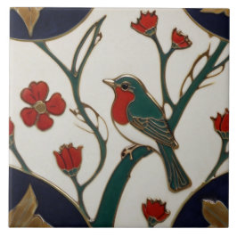 Azulejo Art Nouveau Bluebird Pájaro Rojo y Azul Art Decó