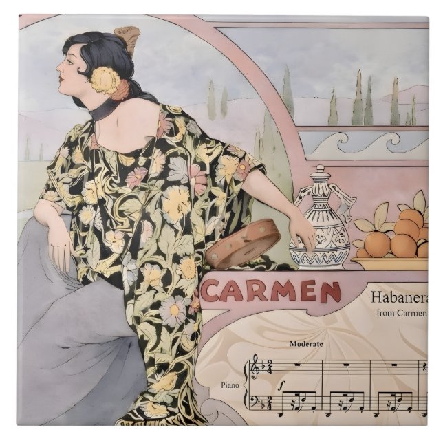 Azulejo Art Nouveau Carmen Habanera Print – Vintage Opera  (Frente)