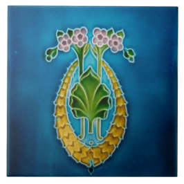 Azulejo Art Nouveau ceramic fireplace wall tile blue