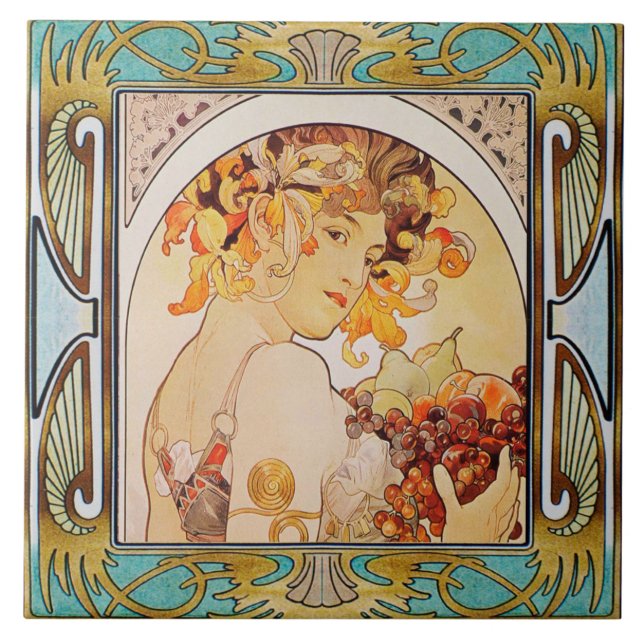Azulejo Art Nouveau Ceramic Tile Alphose・Design 10 (Frente)
