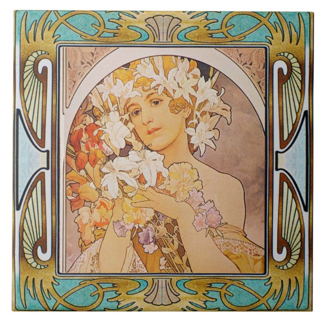 Azulejo Art Nouveau Ceramic Tile Alphose・Design 11 (Frente)