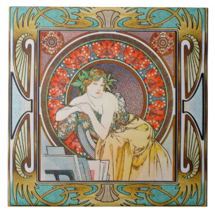 Azulejo Art Nouveau Ceramic Tile Alphose mucha Design 15