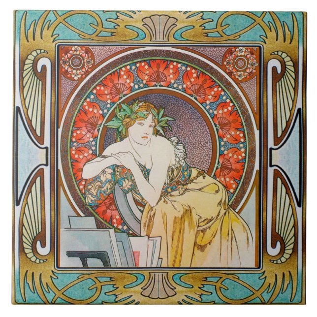Azulejo Art Nouveau Ceramic Tile Alphose mucha Design 15 (Frente)
