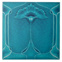 Art nouveau ceramic tile blue