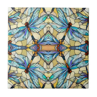 Azulejo Art Nouveau Colorous Dragonfly Faux Stained Glass