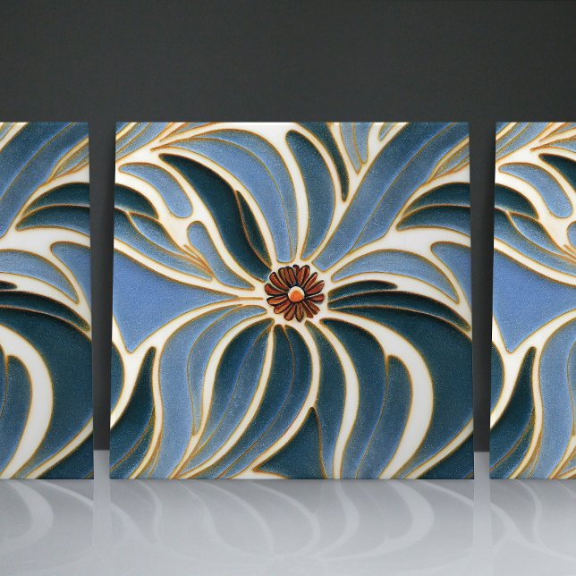 Azulejo Art Nouveau Daisies Flores azul cobalto sin foco (Subido por el creador)