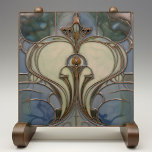 Azulejo Art Nouveau Elegance Jade Bronze<br><div class="desc">Experimente el encanto del movimiento Art Nouveau con esta cerámica encantadora que combina con arte tonos verde jade y bronce. Presenta un diseño elegante y simétrico que recuerda a las formas y estructuras naturales, una firma de la época. Las líneas y curvas elegantes se resaltan en un tono bronce resplandeciente,...</div>