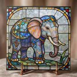 Azulejo Art Nouveau Elephant Faux Stained Glass Mosaic Art