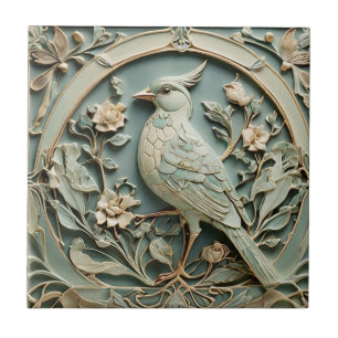 Azulejo Art Nouveau Faux Relief Bird Fancy Floral