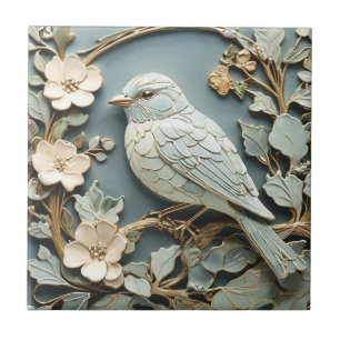 Azulejo Art Nouveau Faux Relief Bluebird Bird A la izquier