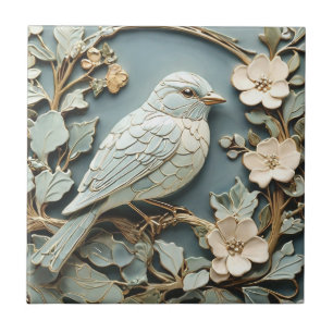 Azulejo Art Nouveau Faux Relief Bluebird Bird Derecha