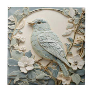 Azulejo Art Nouveau Faux Relief Bluebird Bird Left Mint