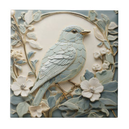 Azulejo Art Nouveau Faux Relief Bluebird Bird Right Mint