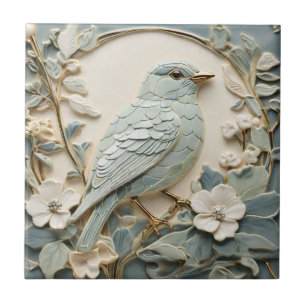 Azulejo Art Nouveau Faux Relief Bluebird Bird Right Mint