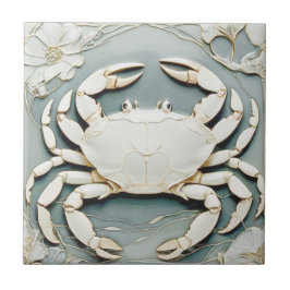 Azulejo Art Nouveau Faux Relief Dusty Blue Ocean Sea Crab
