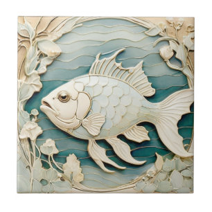 Azulejo Art Nouveau Faux Relief Fish Sea Nautical