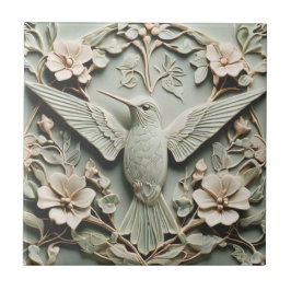Azulejo Art Nouveau Faux Relief Hummingbird Bird Floral